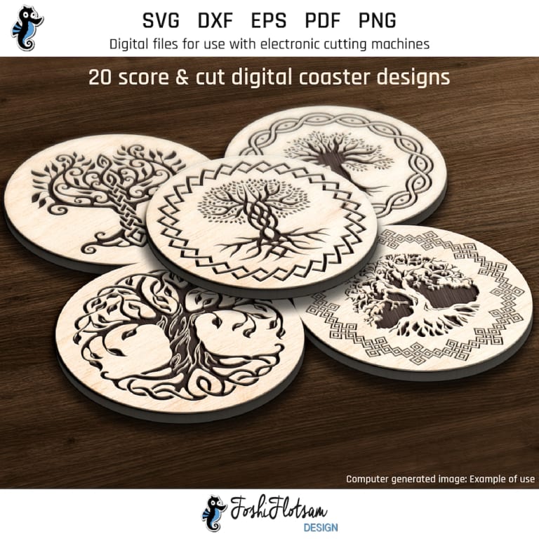 First 5 of 20 Celtic Tree of Life coaster SVGs included in this coaster SVG bundle.
